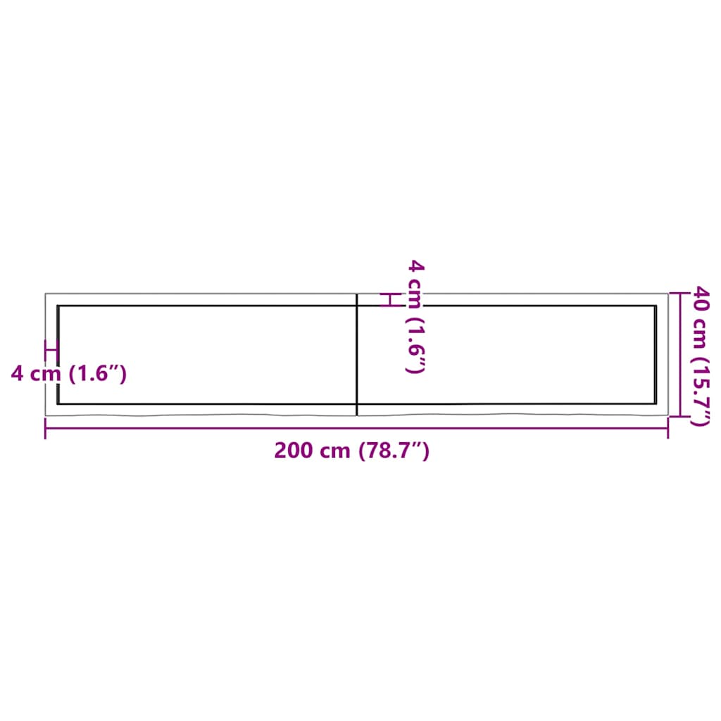 sötétbarna kezelt tömör tölgyfa fali polc 200 x 40 x (2-6) cm