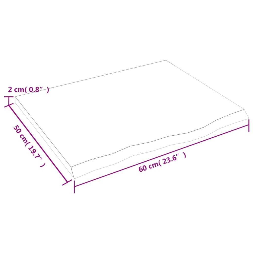 sötétbarna kezelt tömör tölgyfa asztallap 60x50x2 cm