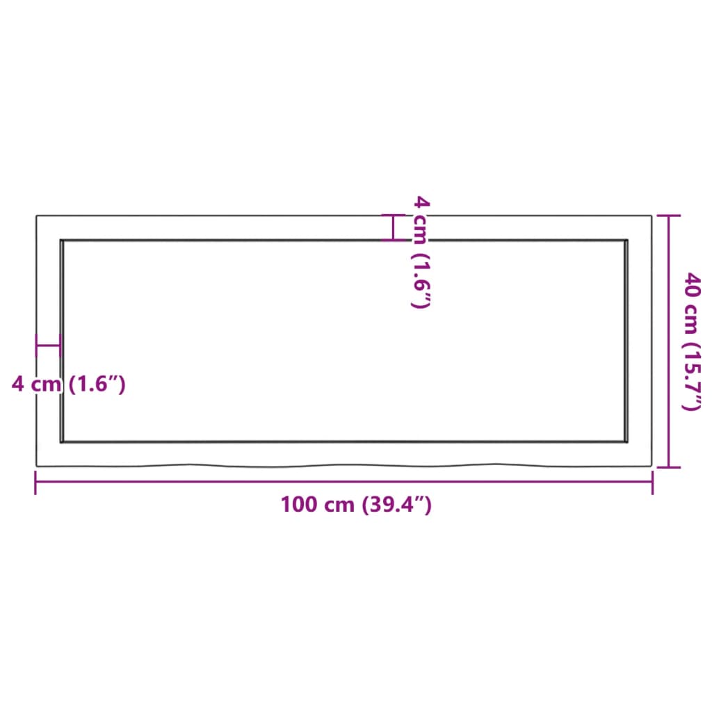 sötétbarna kezelt tömör tölgyfa asztallap 100x40x(2-4) cm