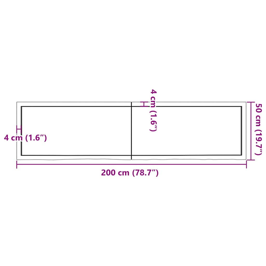 sötétbarna kezelt tömör tölgyfa asztallap 200x50x(2-6) cm
