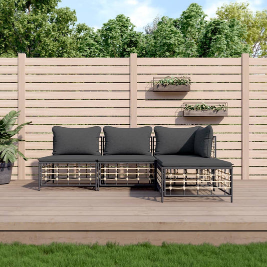 4 részes antracitszürke polyrattan kerti ülőgarnitúra párnákkal