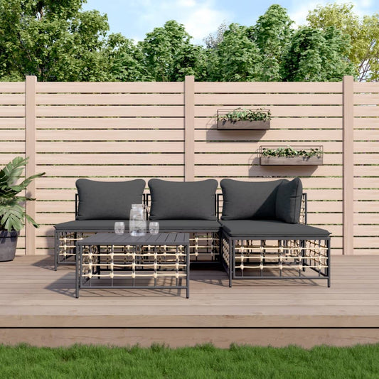 5 részes antracitszürke polyrattan kerti ülőgarnitúra párnákkal