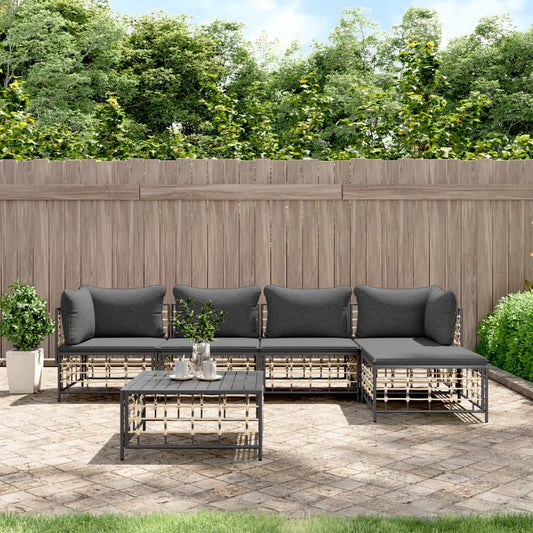6 részes antracitszürke polyrattan kerti ülőgarnitúra párnákkal