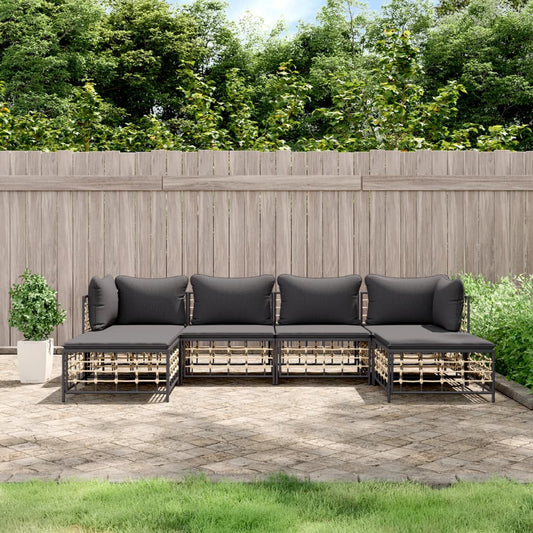 6 részes antracitszürke polyrattan kerti ülőgarnitúra párnákkal