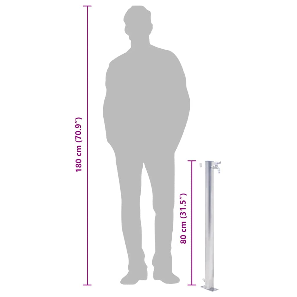 kerek rozsdamentes acél kerti oszlop típusú vízcsap 80 cm