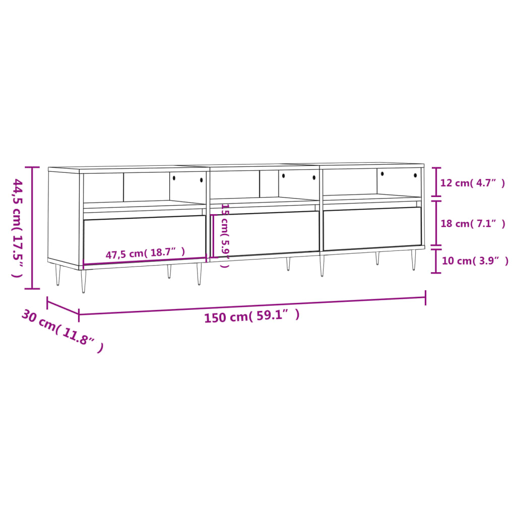 fekete szerelt fa TV-szekrény 150 x 30 x 44,5 cm