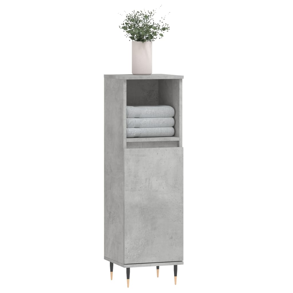 betonszürke szerelt fa fürdőszobaszekrény 30 x 30 x 100 cm
