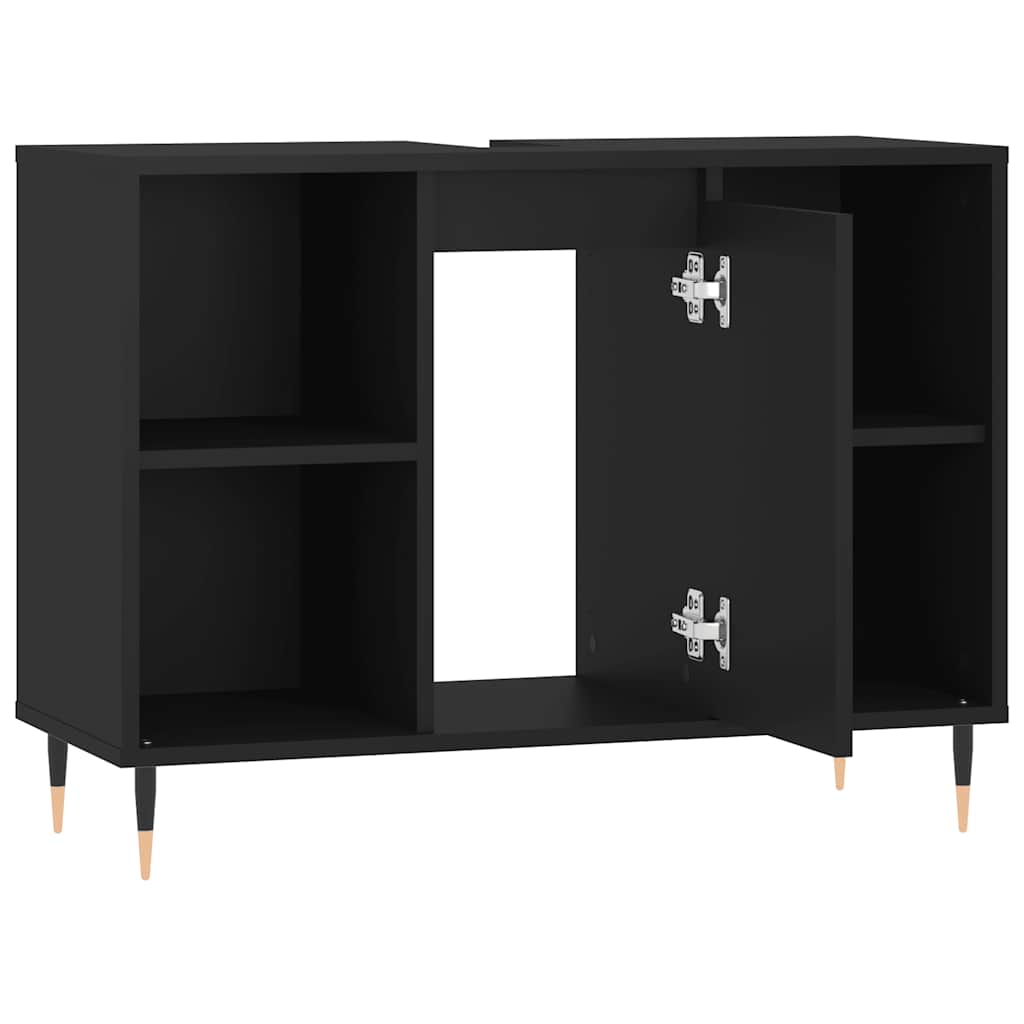 fekete szerelt fa mosdószekrény 80 x 33 x 60 cm