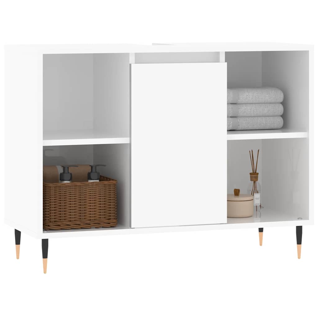 magasfényű fehér szerelt fa fürdőszobaszekrény 80 x 33 x 60 cm