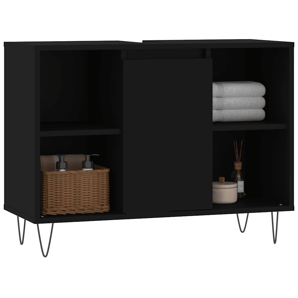 fekete szerelt fa mosdószekrény 80 x 33 x 60 cm
