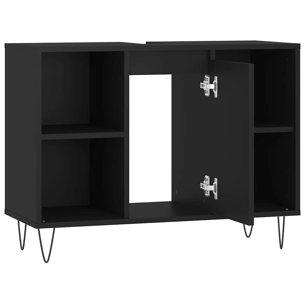 fekete szerelt fa mosdószekrény 80 x 33 x 60 cm