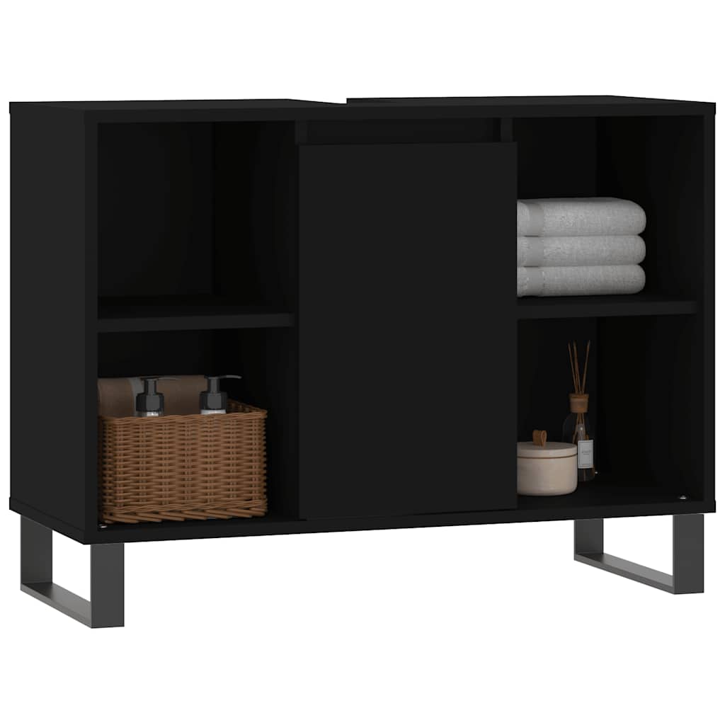fekete szerelt fa mosdószekrény 80 x 33 x 60 cm