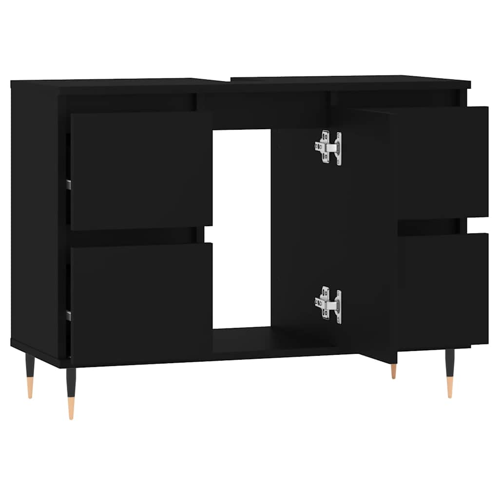 fekete szerelt fa mosdószekrény 80 x 33 x 60 cm
