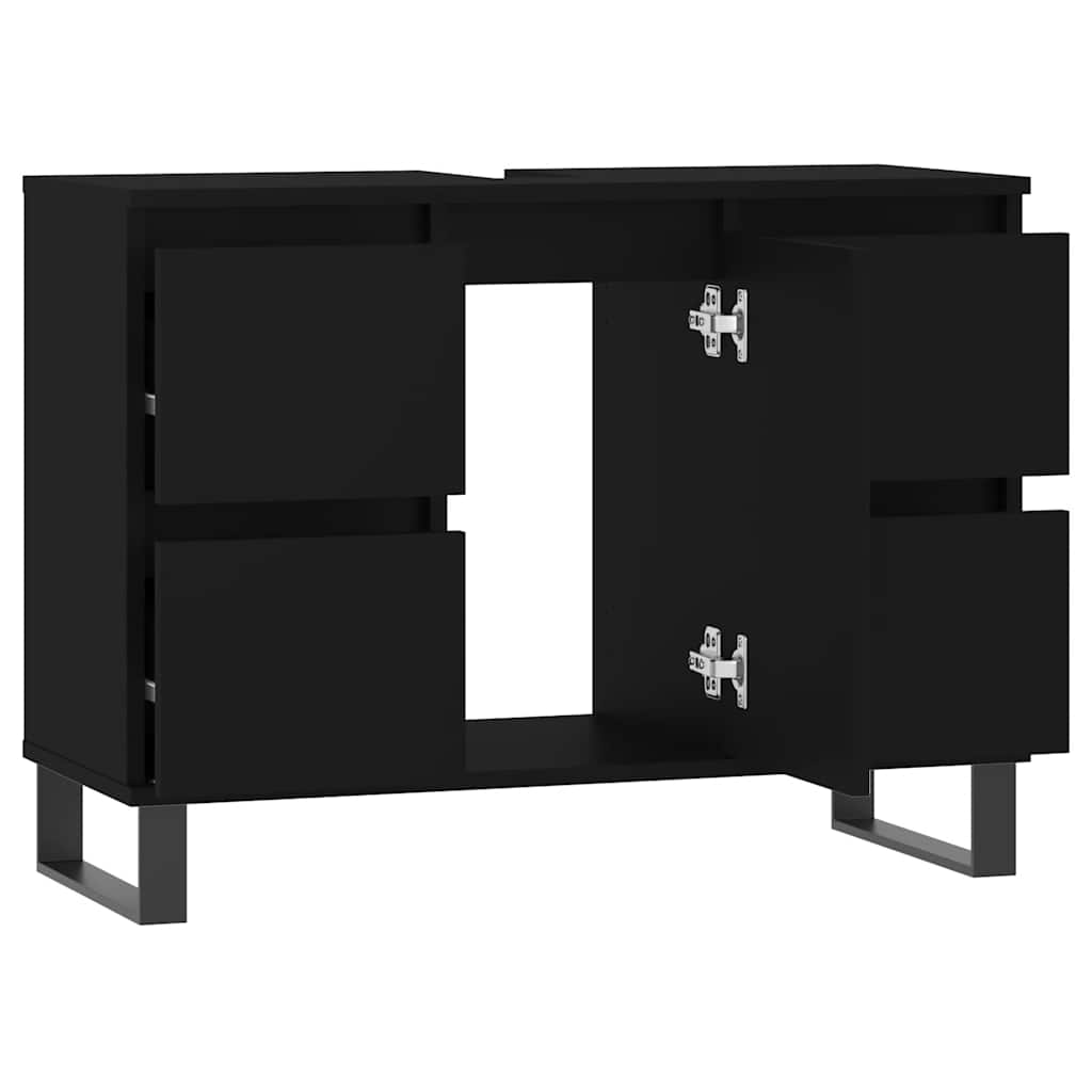 fekete szerelt fa mosdószekrény 80 x 33 x 60 cm