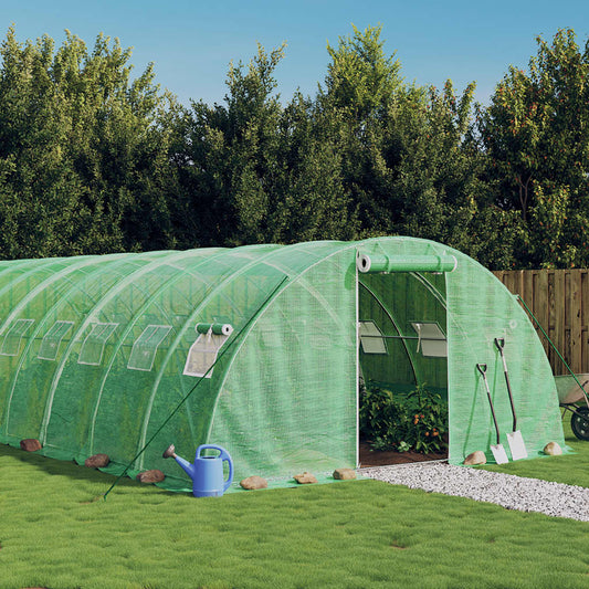 zöld acélvázas melegház 96 m² 24 x 4 x 2 m