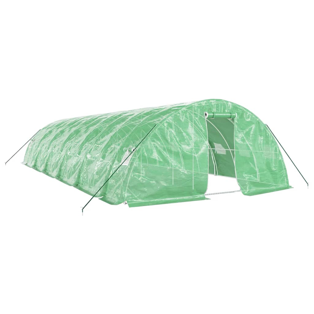 zöld acélvázas melegház 60 m² 12 x 5 x 2,3 m