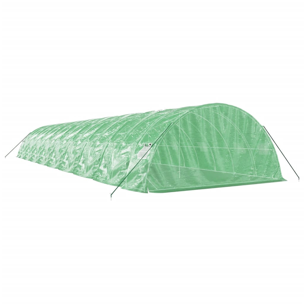zöld acélvázas melegház 90 m² 18 x 5 x 2,3 m