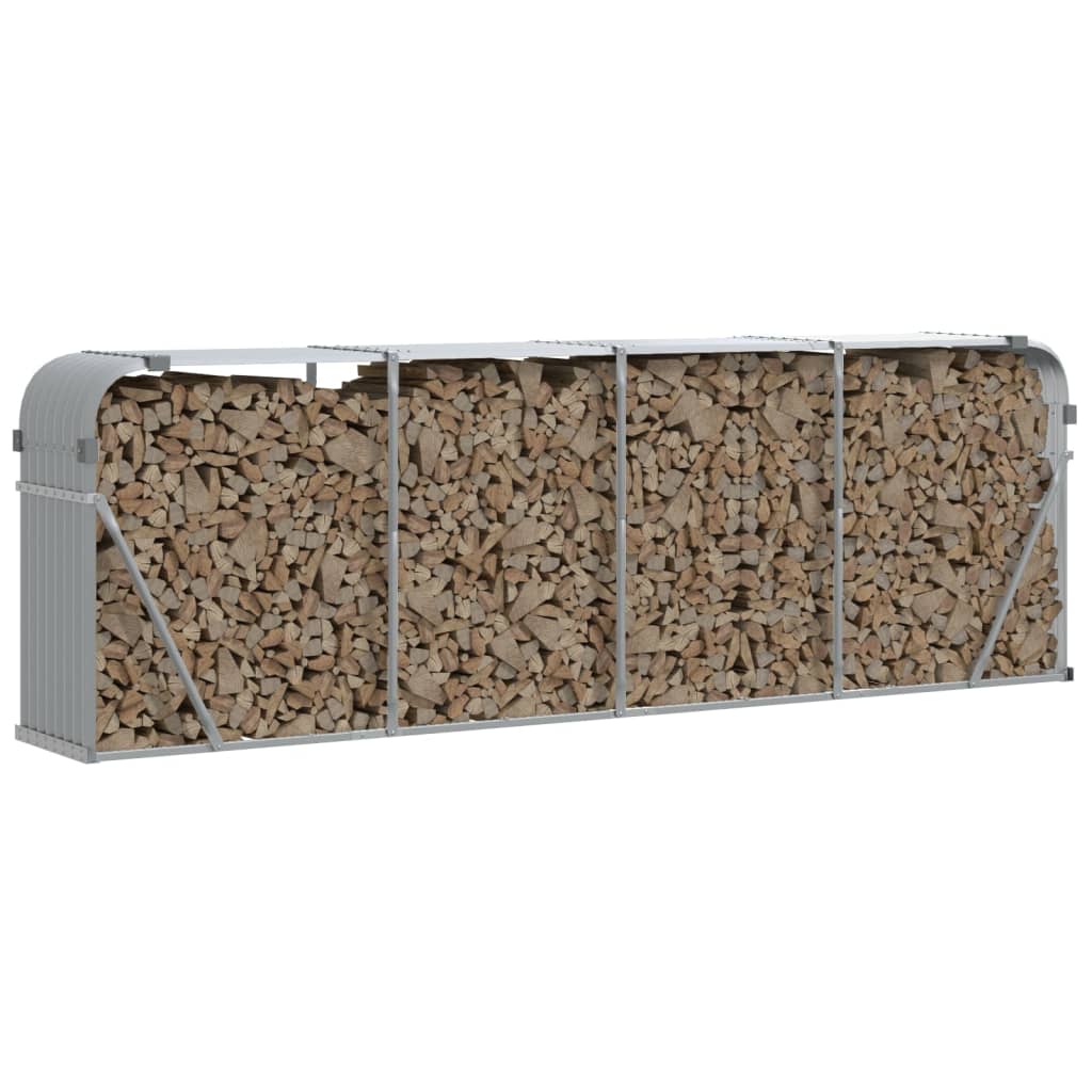 világosszürke horganyzott acél fatörzstartó 300 x 45 x 100 cm