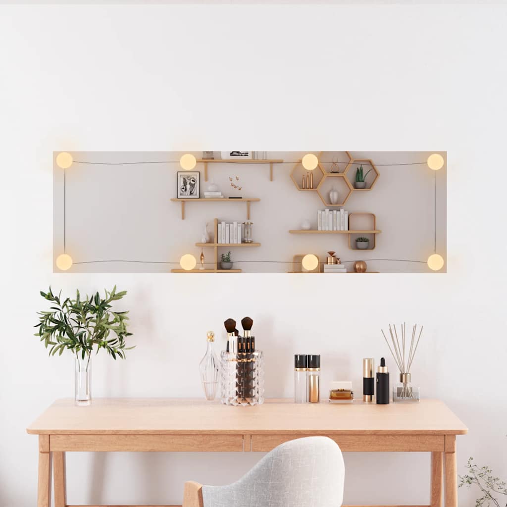 téglalap alakú üveg falitükör LED fényekkel 30 x 100 cm