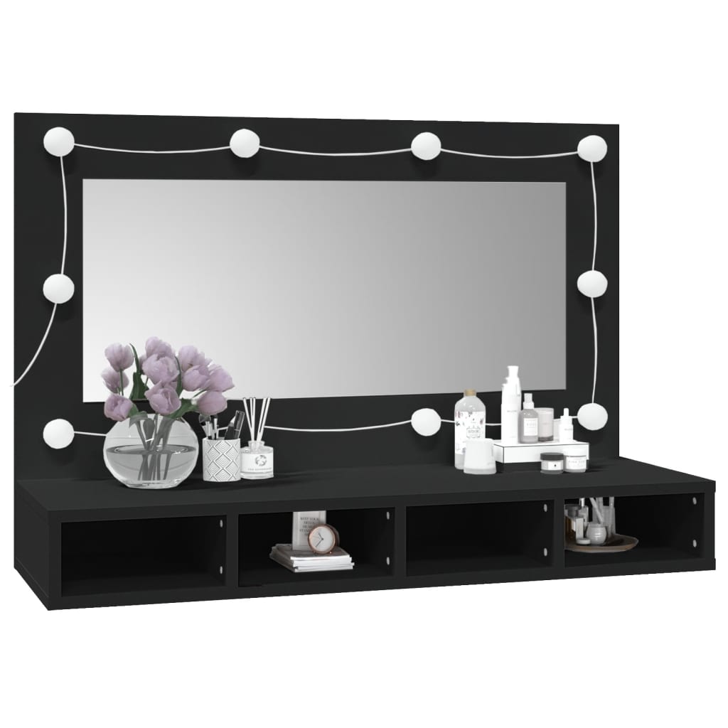 fekete tükrös szekrény LED-ekkel 90x31,5x62 cm