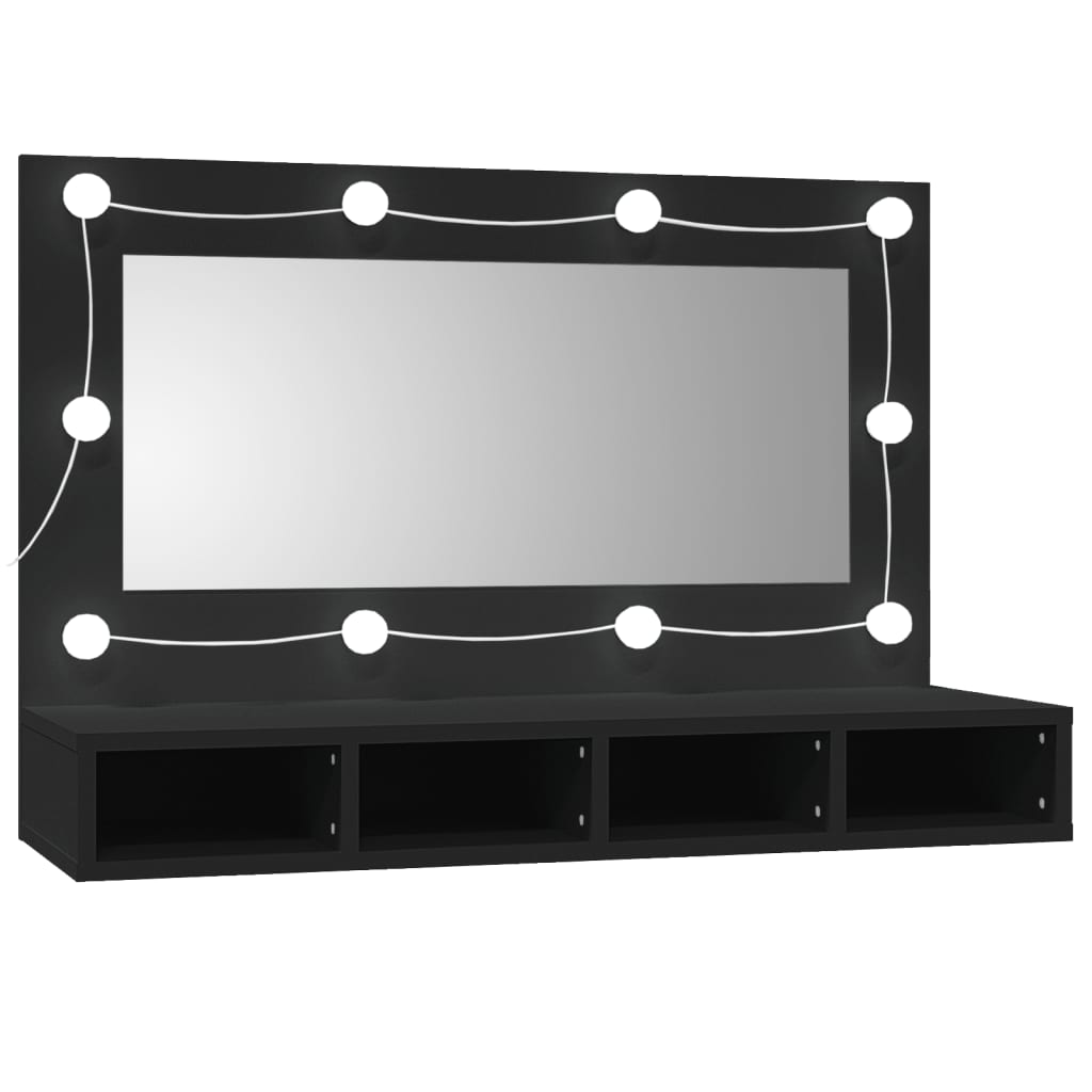 fekete tükrös szekrény LED-ekkel 90x31,5x62 cm