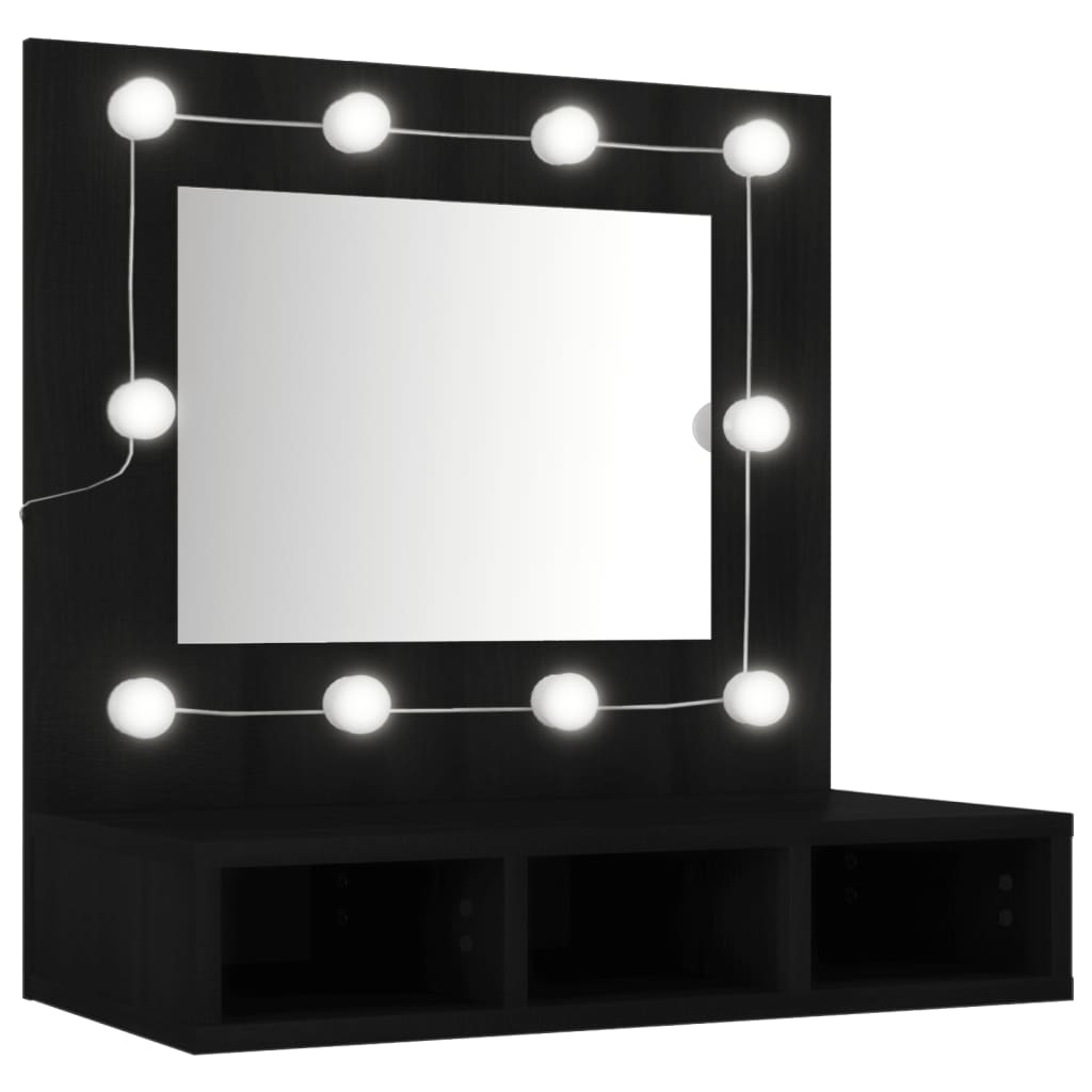 fekete tükrös szekrény LED-ekkel 60 x 31,5 x 62 cm