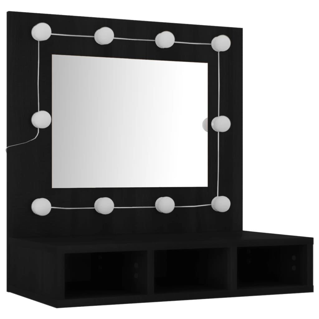fekete tükrös szekrény LED-ekkel 60 x 31,5 x 62 cm