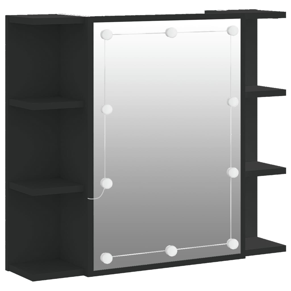fekete tükrös szekrény LED-ekkel 70 x 16,5 x 60 cm