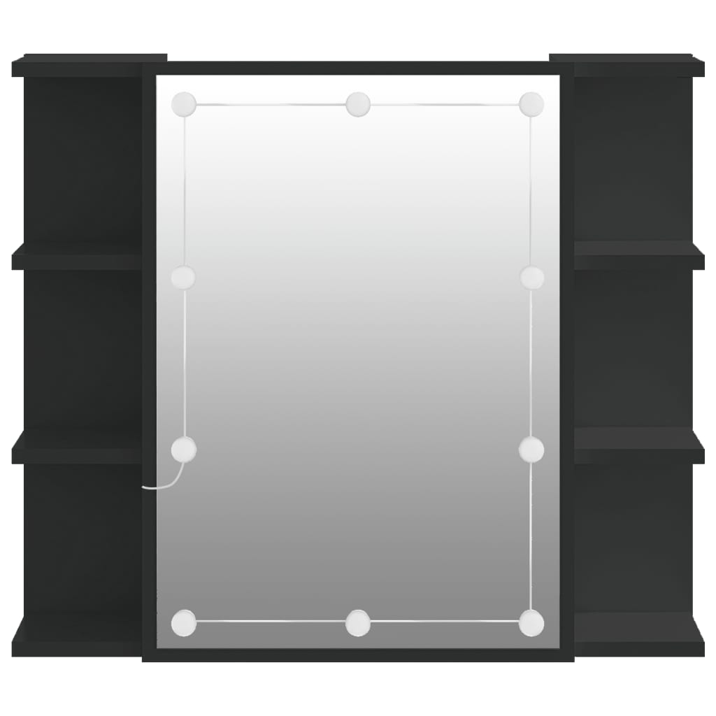 fekete tükrös szekrény LED-ekkel 70 x 16,5 x 60 cm