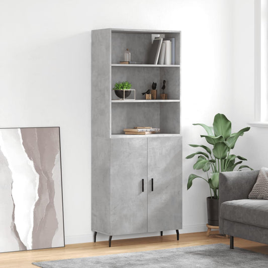 betonszürke szerelt fa magasszekrény 69,5 x 34 x 180 cm