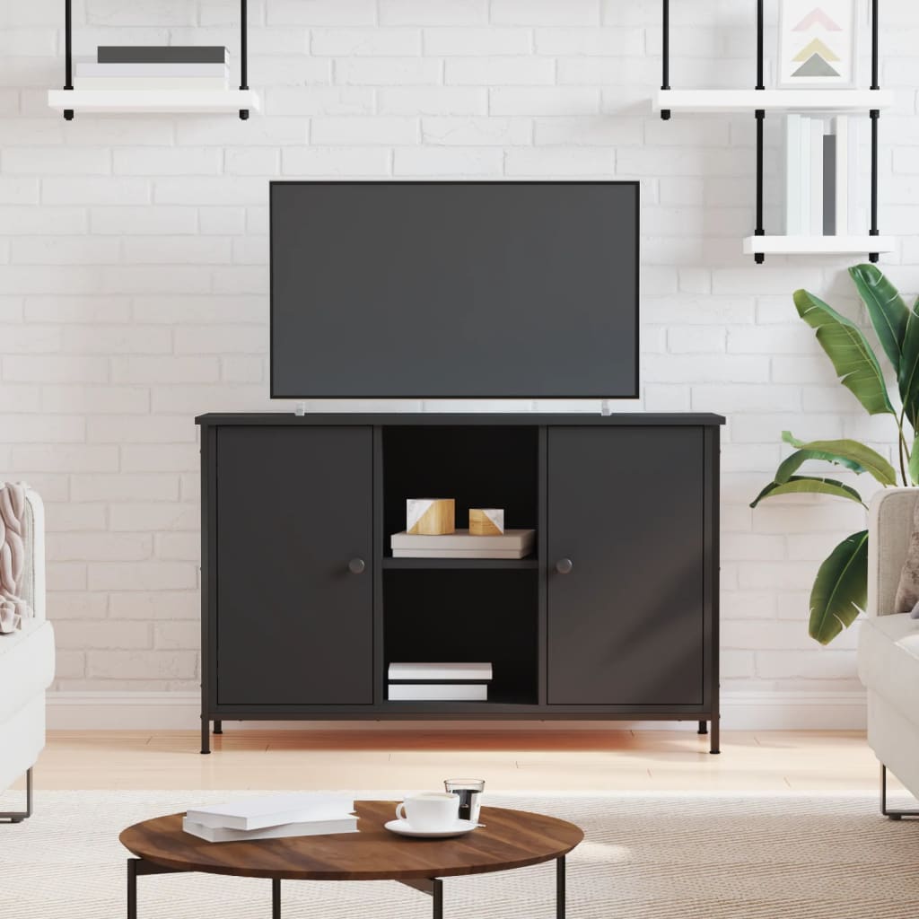 fekete szerelt fa TV-szekrény 100x35x65 cm