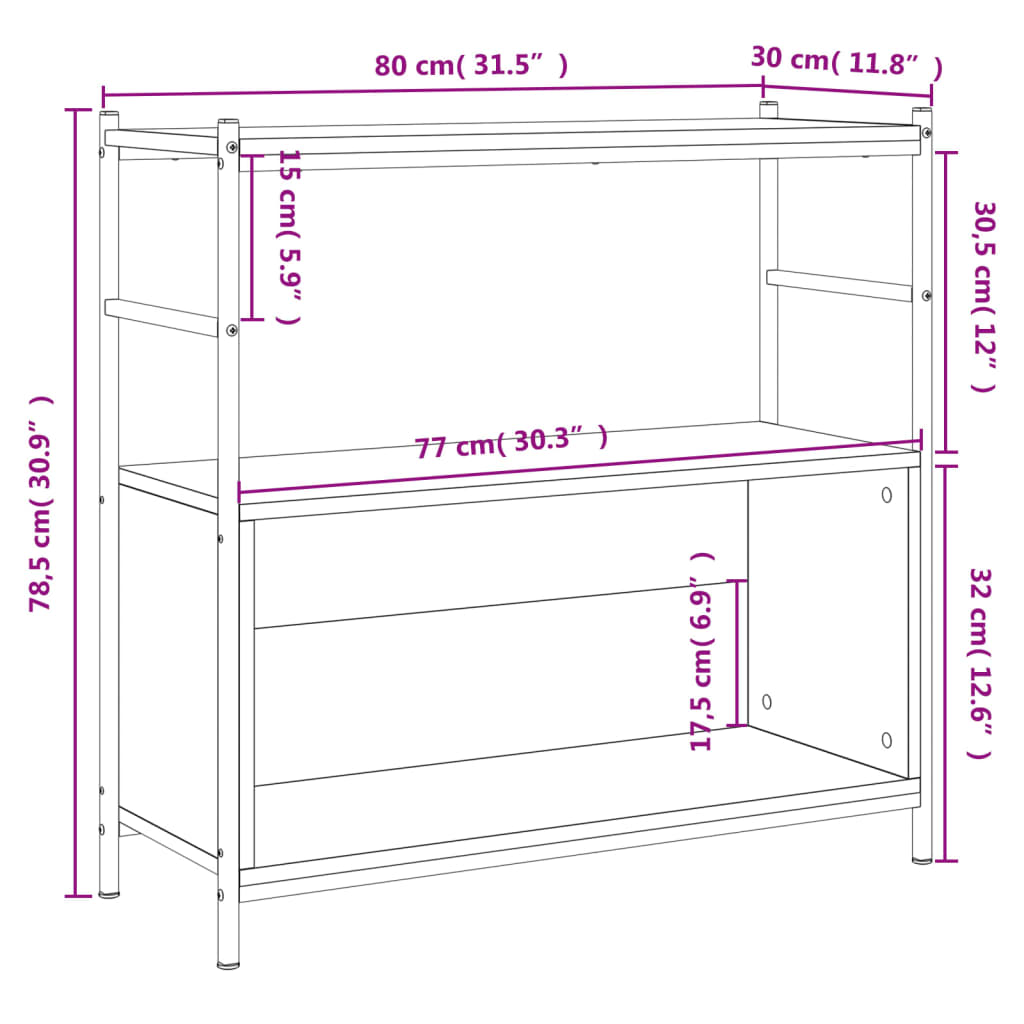 fekete szerelt fa és vas könyvespolc 80 x 30 x 78,5 cm