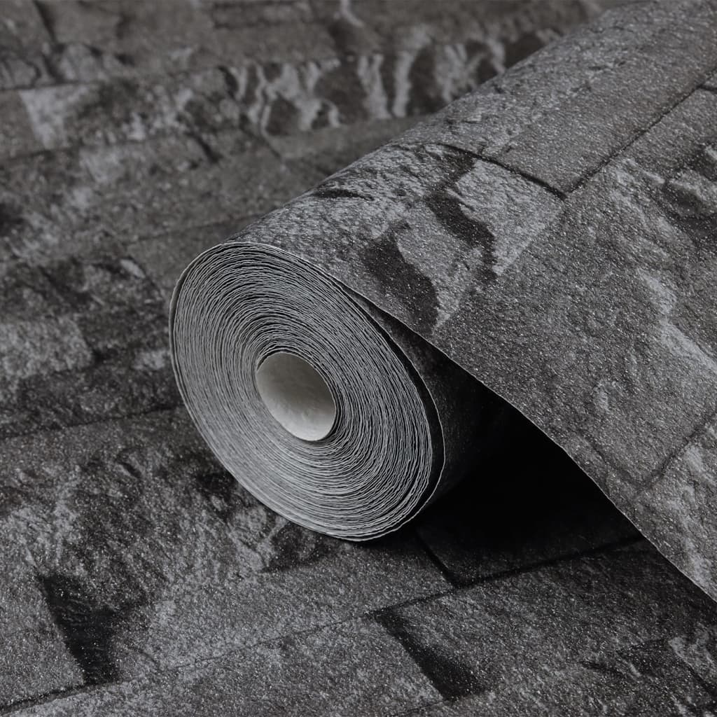fekete kőhatású nem szőtt 3D tapéta 10 x 0,53 m