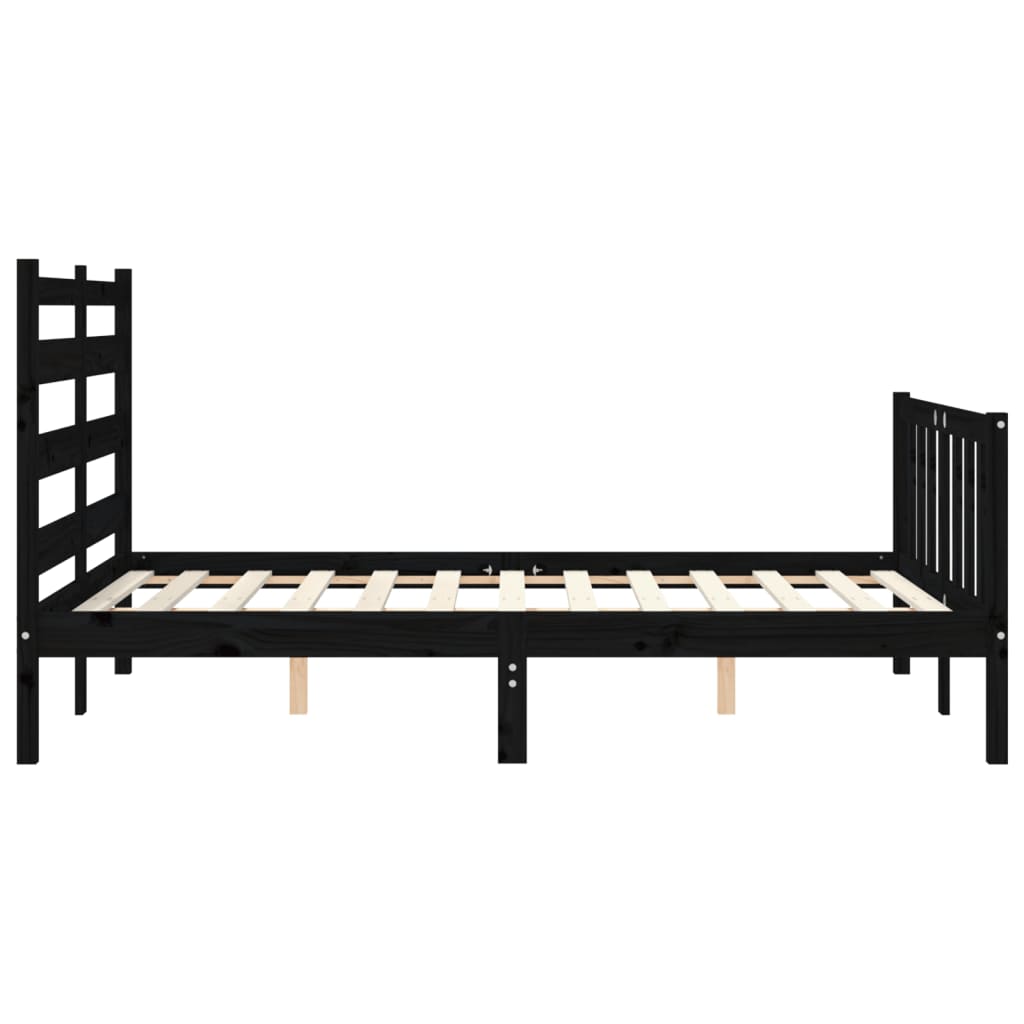 fekete tömör fa ágykeret fejtámlával 140 x 190 cm