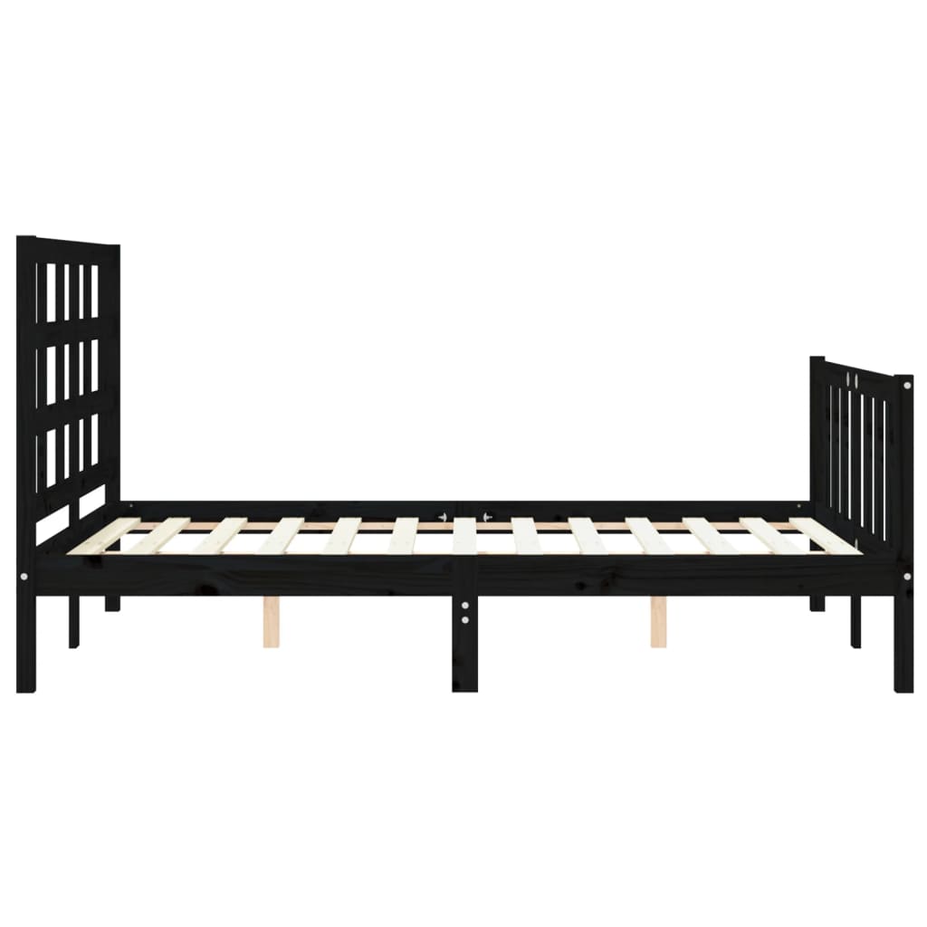fekete tömör fa ágykeret fejtámlával 140 x 190 cm