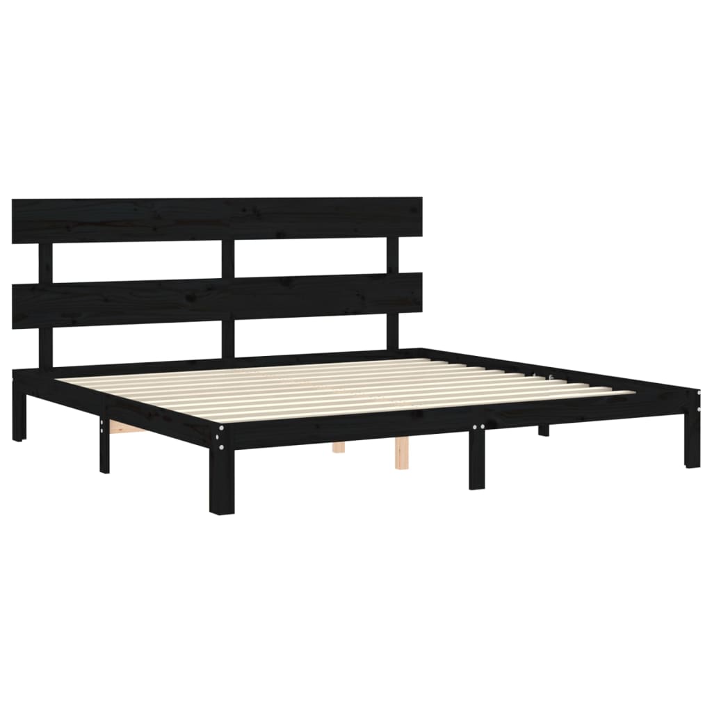 fekete tömör fa ágykeret fejtámlával 200 x 200 cm