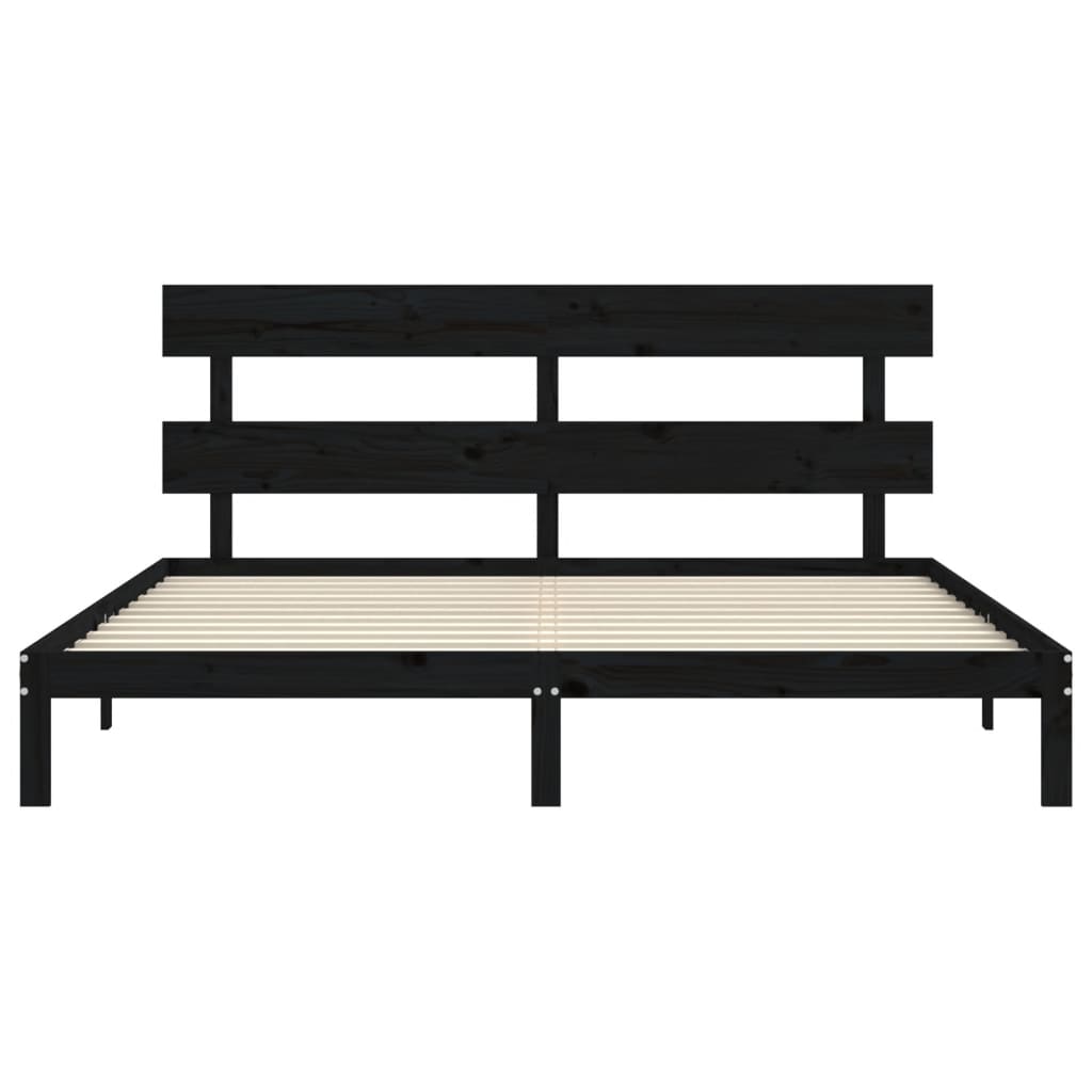 fekete tömör fa ágykeret fejtámlával 200 x 200 cm