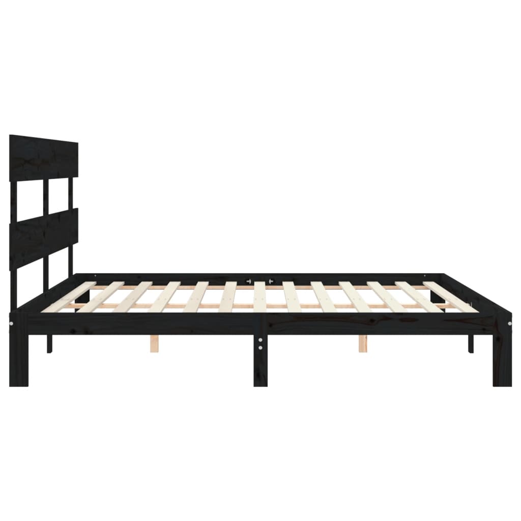 fekete tömör fa ágykeret fejtámlával 200 x 200 cm