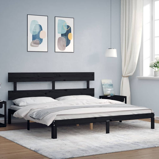 fekete tömör fa ágykeret fejtámlával 200 x 200 cm
