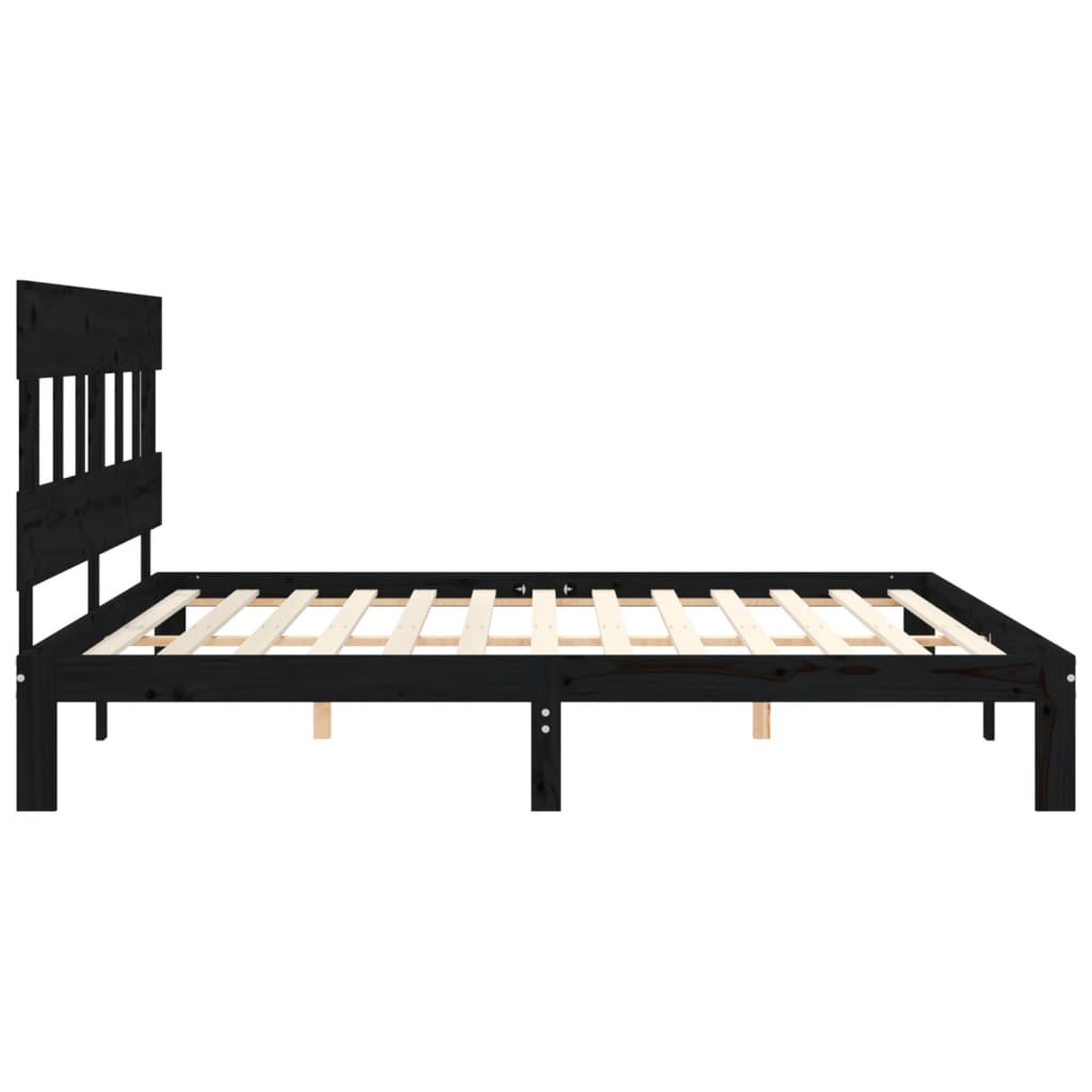 fekete tömör fa ágykeret fejtámlával 200 x 200 cm