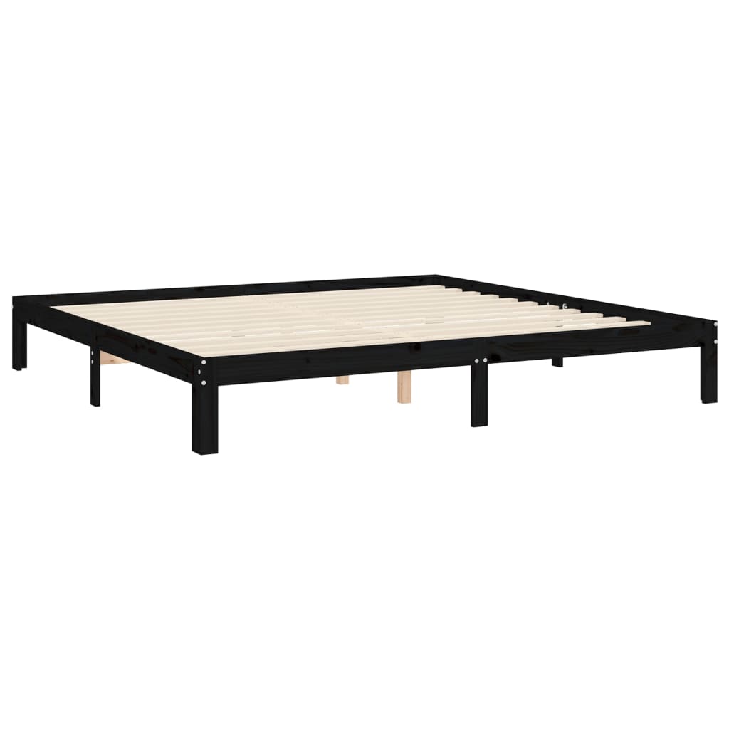 fekete tömör fa ágykeret fejtámlával 200 x 200 cm