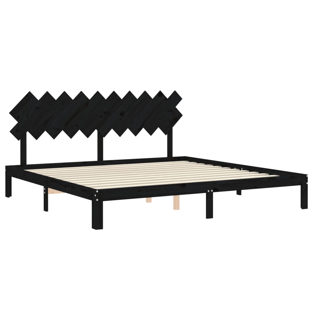 fekete tömör fa ágykeret fejtámlával 200 x 200 cm