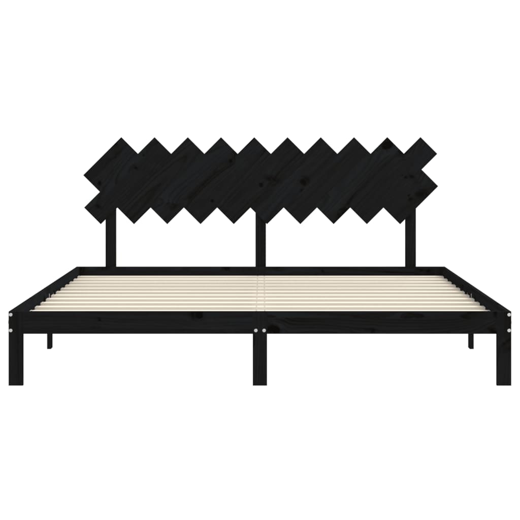 fekete tömör fa ágykeret fejtámlával 200 x 200 cm
