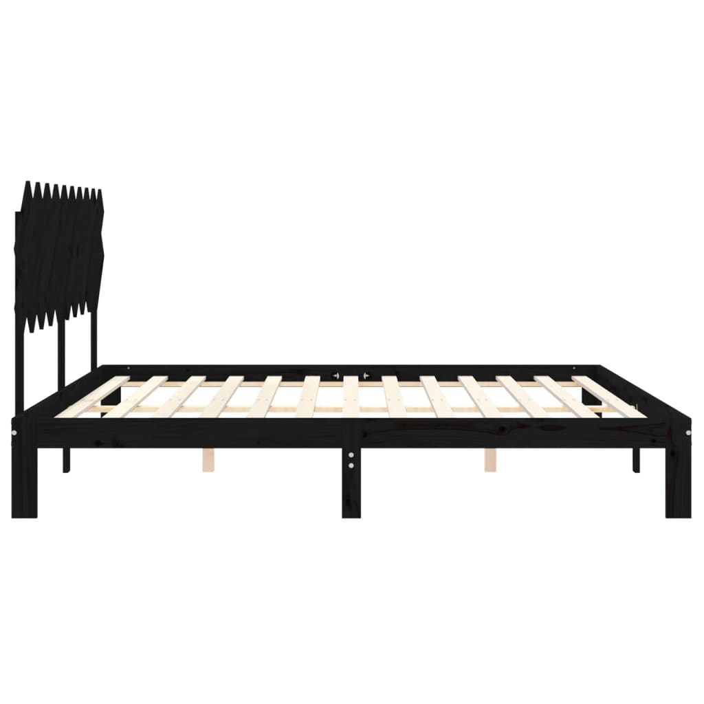 fekete tömör fa ágykeret fejtámlával 200 x 200 cm