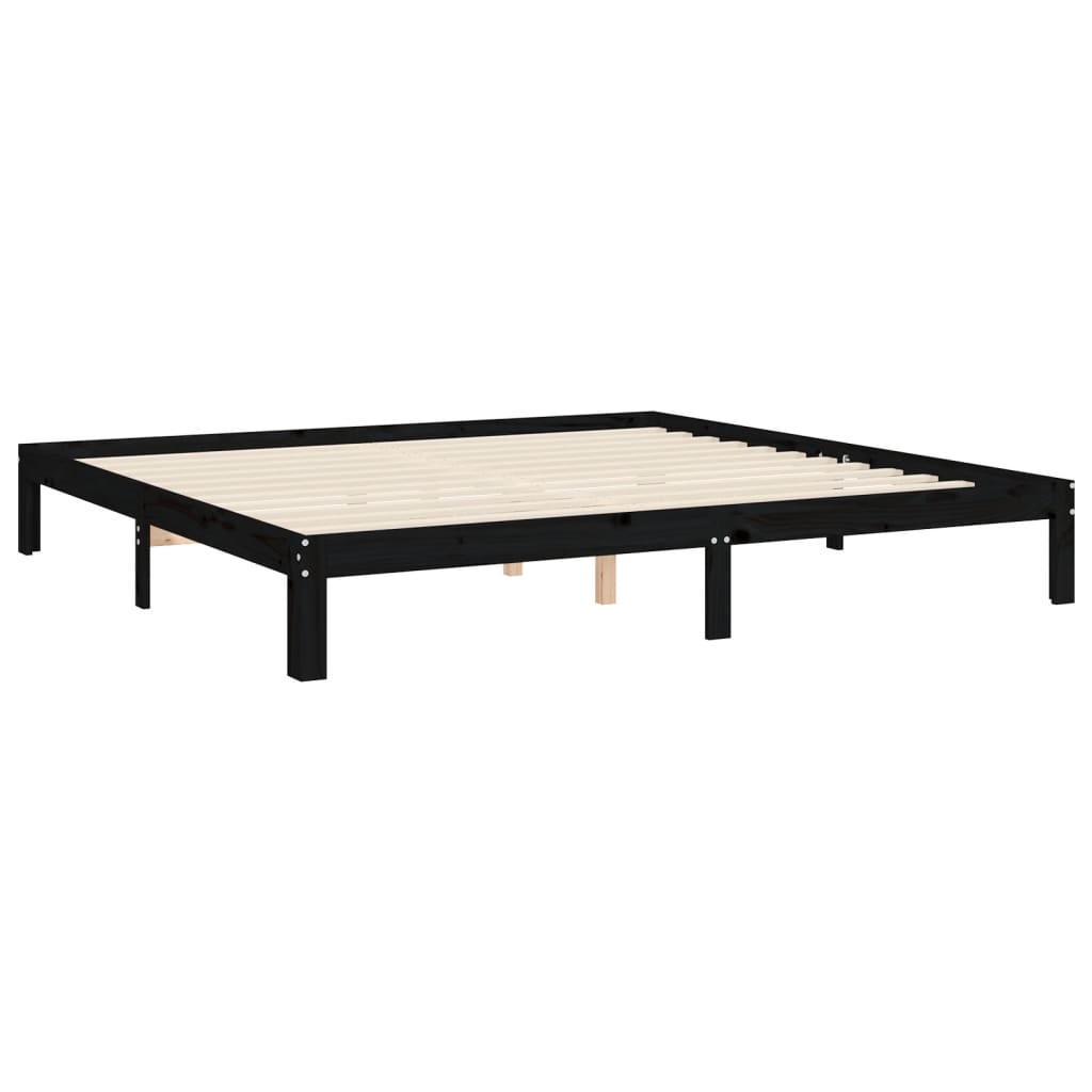 fekete tömör fa ágykeret fejtámlával 200 x 200 cm