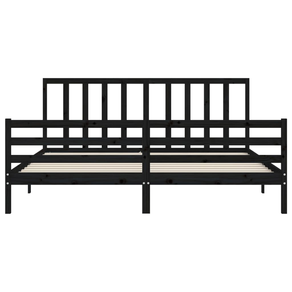 fekete tömör fa ágykeret fejtámlával 200 x 200 cm