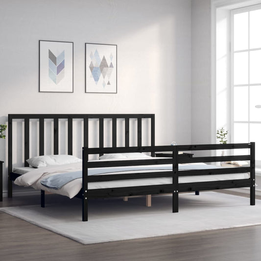 fekete tömör fa ágykeret fejtámlával 200 x 200 cm