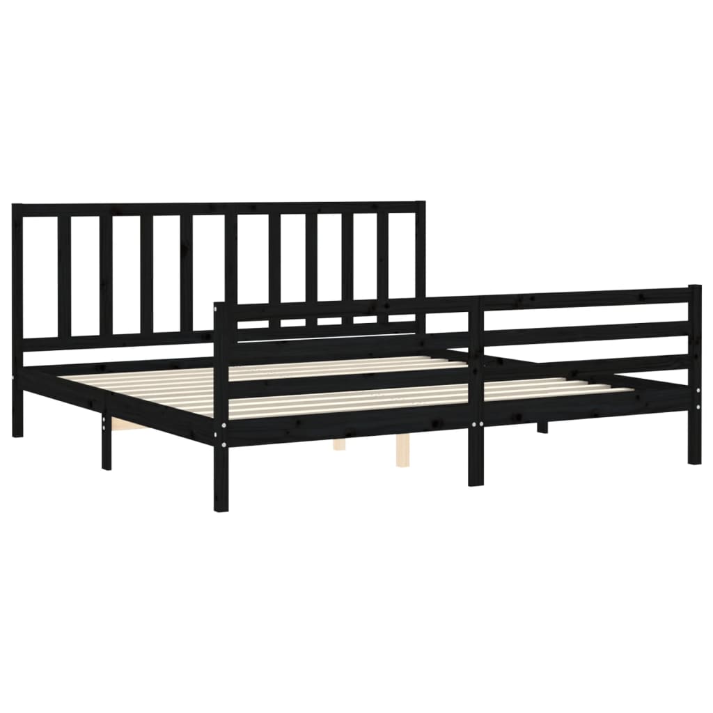 fekete tömör fa ágykeret fejtámlával 200 x 200 cm