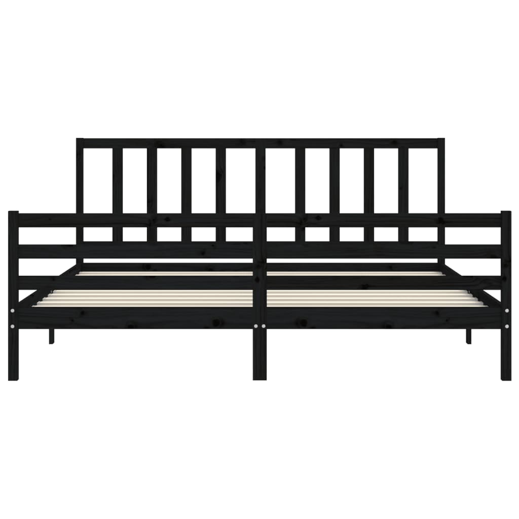 fekete tömör fa ágykeret fejtámlával 200 x 200 cm