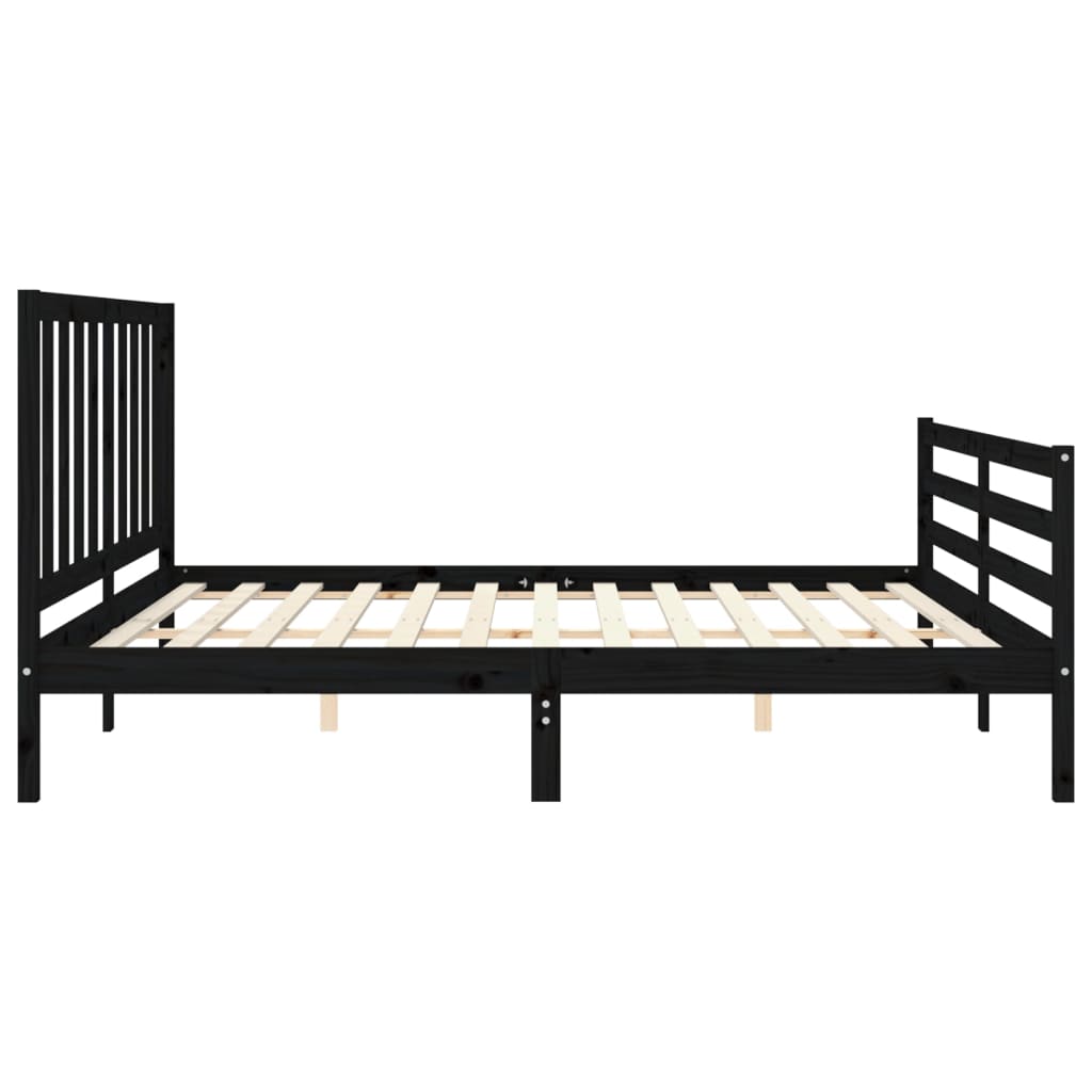 fekete tömör fa ágykeret fejtámlával 200 x 200 cm